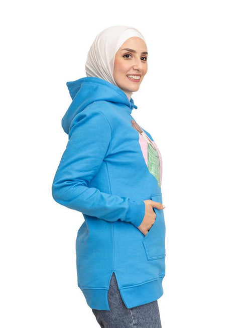 Turquoise Printed - HoodieV Design 62 - Khotwh